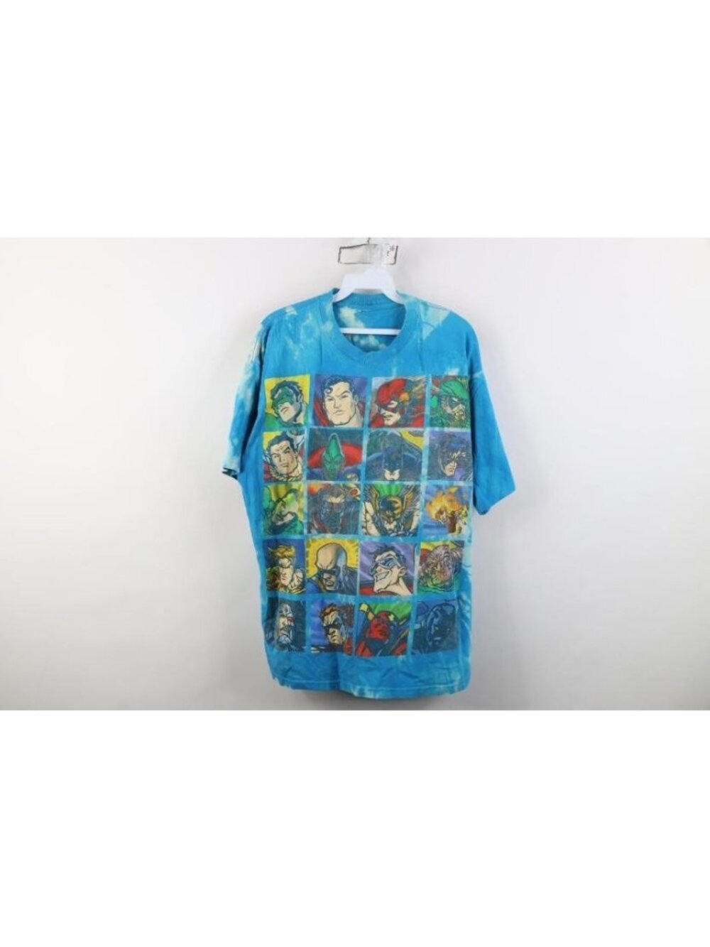 Vintage Y2K DC Comics Mens XL Acid Wash Superhero Short Sleeve T-Shirt Blue
